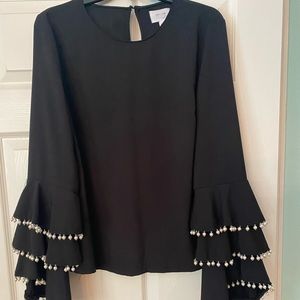 Grey Lab Los Angeles black pearl beads fringe Top